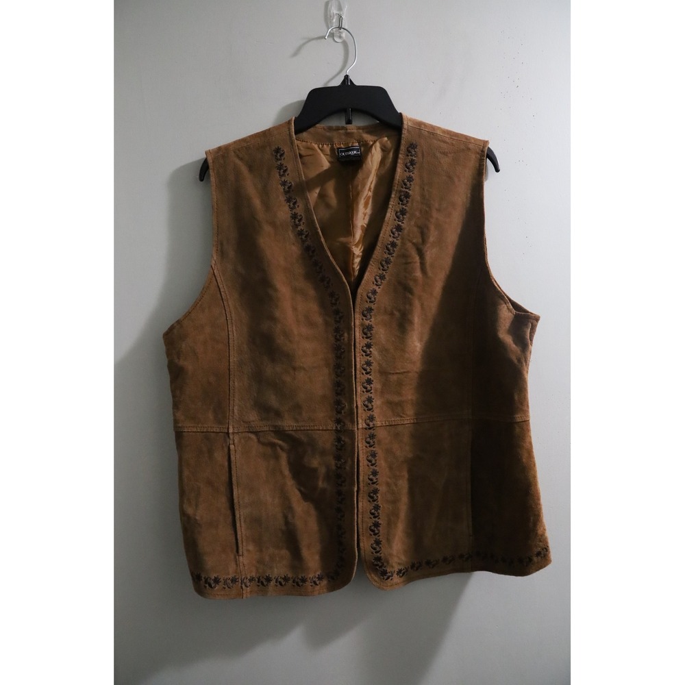 Outbrook Vintage Spice Brown Leather Suede Embroidered Vest XL NBV03203 - Picture 1 of 6